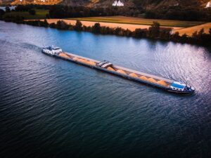 Grain barge on river waterway